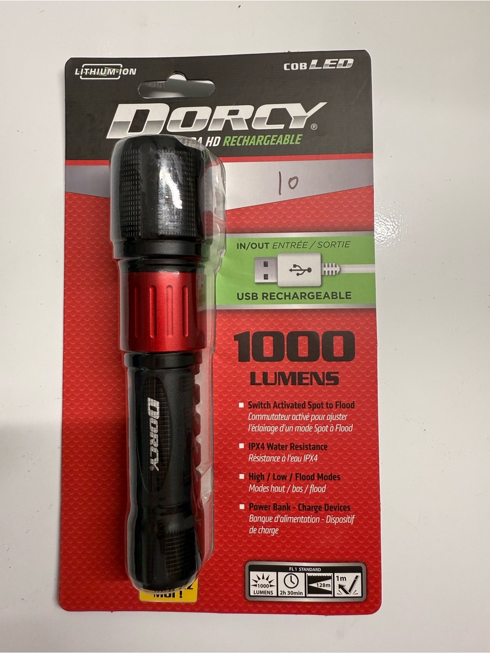 Dorcy 1000 Lumen USB Rechargeable LED Flashlight - Black & Red